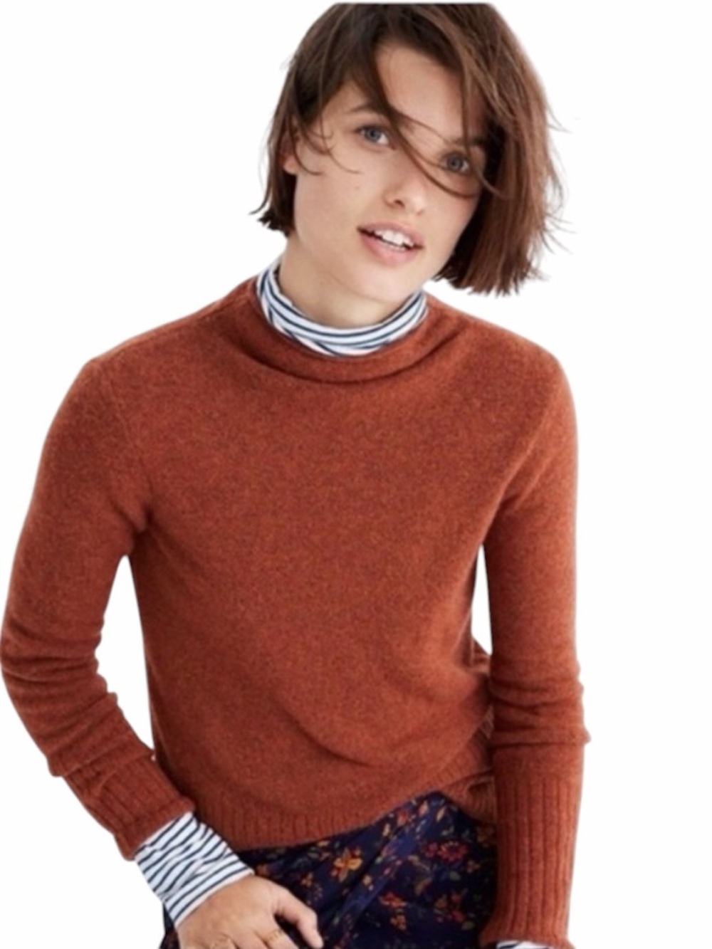 Madewell Inland Roll Mockneck Wool Blend Sweater Afterglow Rust Size L #2166